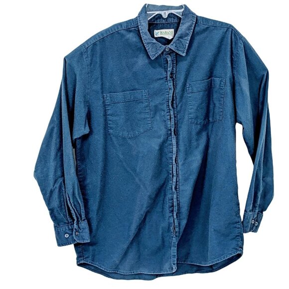 Haband Large Navy Blue Cotton Blend Button Down Shirt 28h - Picture 1 of 6